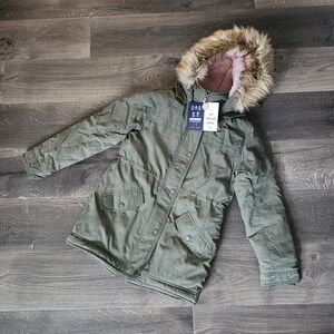 New Green A&E Kids, Hooded Parka with Faux Fur Trim